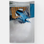 雪の中の白い胸のヌサッチ – オリジナル写真 横断幕 (縦)