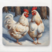 雪の中の白い鶏 マウスパッド (正面)
