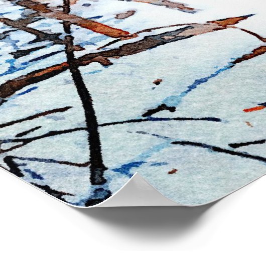 雪の中の白い鹿の色絵画の芸術 ポスター (角)