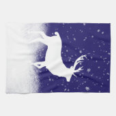 雪の中の白い鹿 キッチンタオル (横)