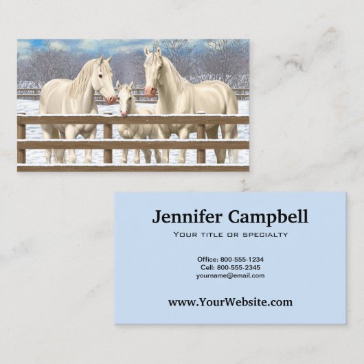 雪の中の白い4分の1の馬 名刺 (正面/裏面)
