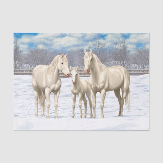 雪の中の白い4分の1の馬 薄葉紙 (正面)