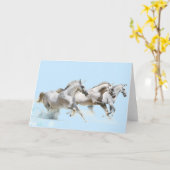 雪の中の白馬3頭 カード (黄色い花)