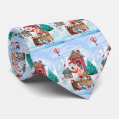 雪の中の秋田犬のクリスマスドッグハウス ネクタイ (ロール)