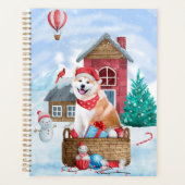 雪の中の秋田犬のクリスマスドッグハウス プランナー手帳 (正面)