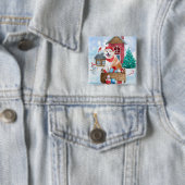 雪の中の秋田犬のクリスマスドッグハウス 缶バッジ (インサイチュ)