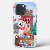 雪の中の秋田犬のクリスマスドッグハウス Case-Mate iPhoneケース (裏面)