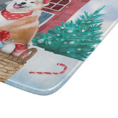 雪の中の秋田犬 クリスマスの犬小屋 カッティングボード (角)