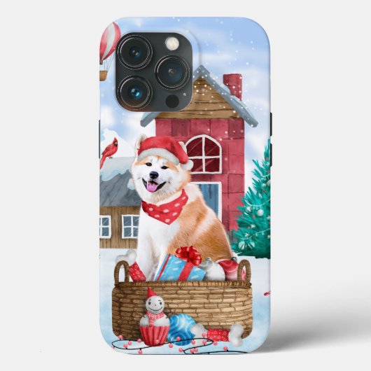 雪の中の秋田犬 クリスマスの犬小屋 Case-Mate iPhoneケース (裏面)