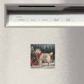 雪の中の秋田犬 クリスマス マグネット (インサイチュ (食洗機))