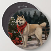 雪の中の秋田犬 クリスマス 缶バッジ (正面&裏面)