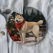 雪の中の秋田犬 クリスマス 缶バッジ (インサイチュ)