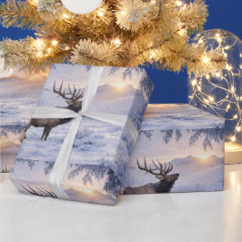 雪の中の美しいエルク、クリスマスの華やぎ ラッピングペーパー