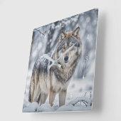 雪の中の美しいオオカミ 自然 スクエア壁時計 (傾斜)