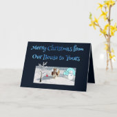 雪の中の美しいバスセットとクリスマスの願い カード (黄色い花)