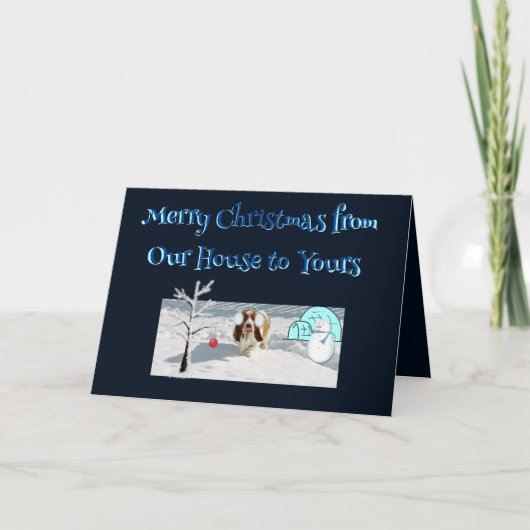 雪の中の美しいバスセットとクリスマスの願い カード (正面)