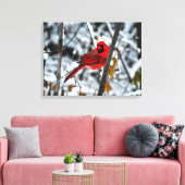 雪の中の美しい明るい赤の（鳥）ショウジョウコウカンチョウ キャンバスプリント (インサイチュ (リビング))