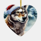 雪の中の美しい狼 セラミックオーナメント (正面)