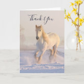 雪の中の美しい白い馬の写真ありがとう カード (黄色い花)