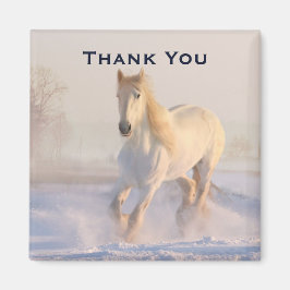 雪の中の美しい白い馬の写真ありがとう マグネット