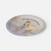 雪の中の美しい白い馬フォトクリスマス ペーパープレート (アングル)