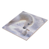 雪の中の美しい白馬とウサギ タイル (側面)