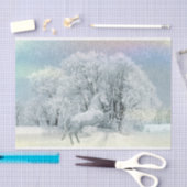雪の中の美しい白馬 薄葉紙 (クラフト)