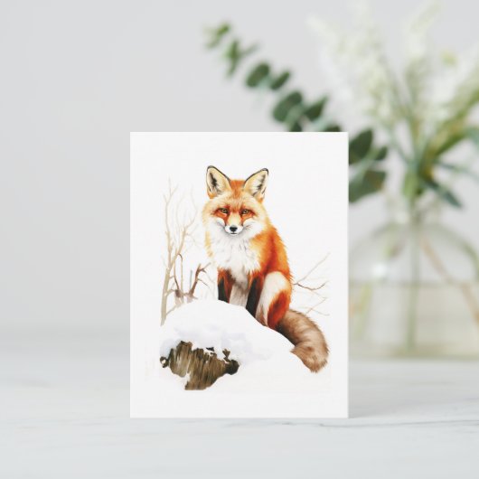 雪の中の美しい赤いキツネ – 冬の野生動物グレティ シーズンポストカード (スタンド正面)