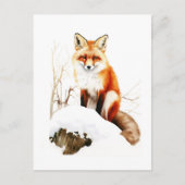 雪の中の美しい赤いキツネ – 冬の野生動物グレティ シーズンポストカード (正面)
