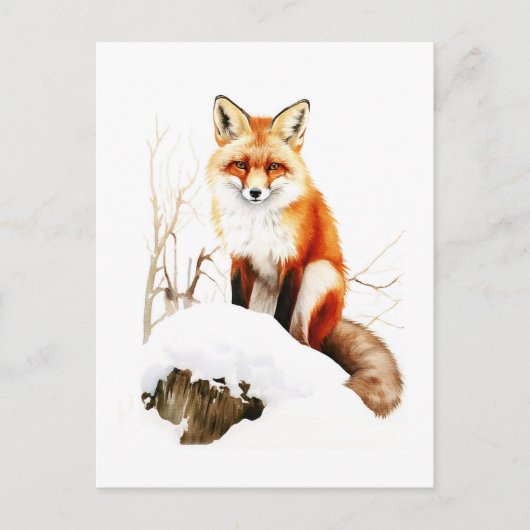 雪の中の美しい赤いキツネ – 冬の野生動物グレティ シーズンポストカード (正面)