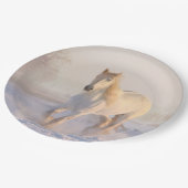 雪の中の美しランニングい白馬の馬 ペーパープレート (アングル)