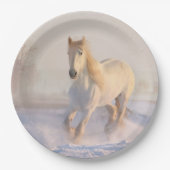 雪の中の美しランニングい白馬の馬 ペーパープレート (正面)
