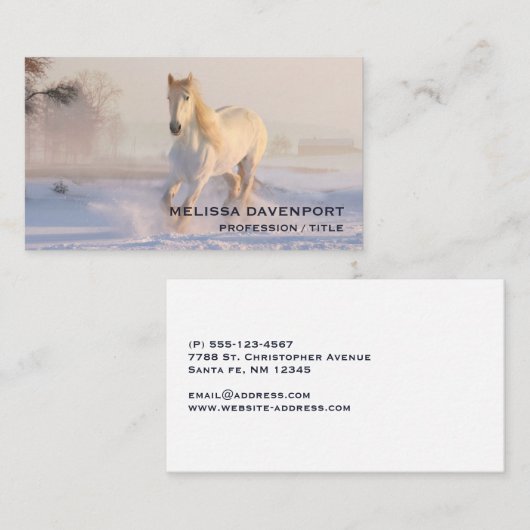 雪の中の美しランニングい白馬の馬 名刺 (正面/裏面)