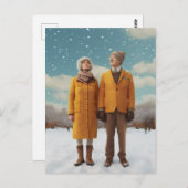 雪の中の老夫婦 ポストカード (正面/裏面)