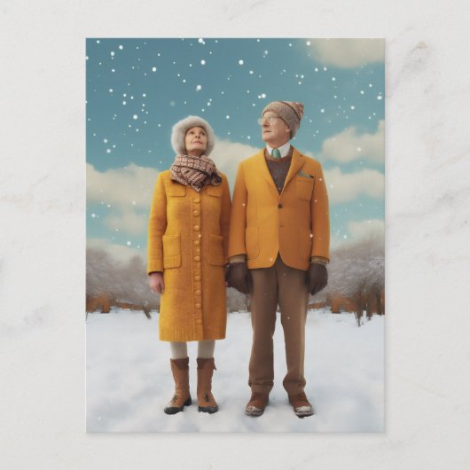 雪の中の老夫婦 ポストカード (正面)