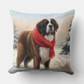 雪の中の聖ベルナール犬 クッション (正面)