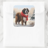 雪の中の聖ベルナール犬 スクエアシール (バッグ)