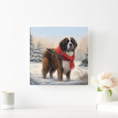 雪の中の聖ベルナール犬 スクエア壁時計 (ホーム)
