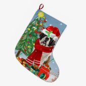 雪の中の聖ベルナール犬 ラージクリスマスストッキング (正面 (吊り時))
