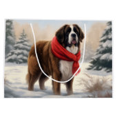 雪の中の聖ベルナール犬 ラージペーパーバッグ (裏面)