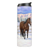 雪の中の茶色のベイ四分の馬 タンブラー (回転左)
