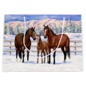 雪の中の茶色のベイ四分の馬 ラージペーパーバッグ (正面)