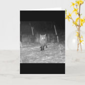 雪の中の華麗な赤狐 冬の野原の野生動物アート カード (黄色い花)