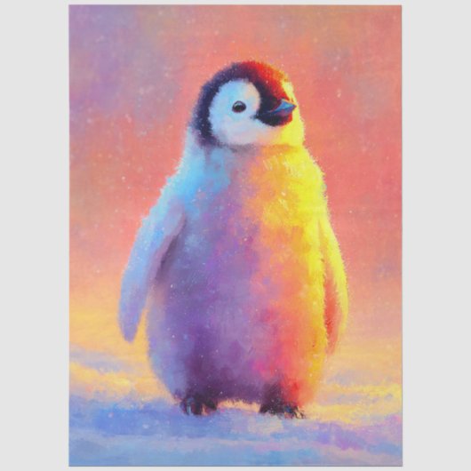 雪の中の虹色に輝くペンギンの赤ちゃん 薄葉紙 (正面)