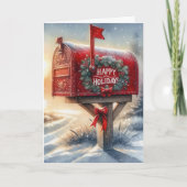 雪の中の赤いクリスマスメールボックス カード (正面)