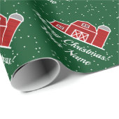 雪の中の赤いファームハウスカスタムクリスマス ラッピングペーパー (ロールコーナー)