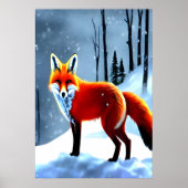雪の中の赤い狐 | AIアートポスター ポスター (正面)