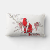 雪の中の赤い（鳥）ショウジョウコウカンチョウの鳥 ランバークッション (裏面)