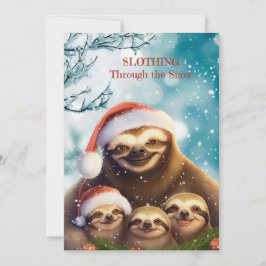 雪の中の赤ちゃんスロースと母スロースのクリスマス シーズンカード