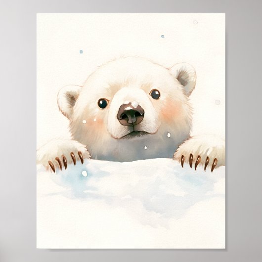 雪の中の赤ちゃんホッキョクグマの保育室の装飾 ポスター (正面)